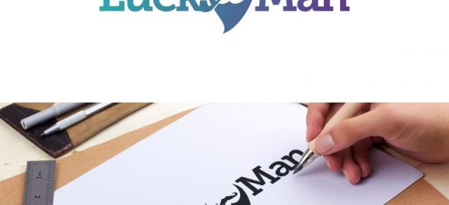 Lucky man logo being drawn on paper with a pen by the hands of one of the Repeat Logo designers.