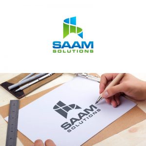 SAAM logo being drawn on paper with a pen by the hands of one of the Repeat Logo designers.